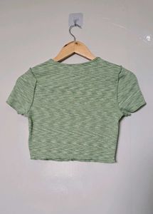H&amp;M Green Ribbed Cropped T-Shirt