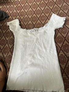 White Off-Shoulder Lettuce Trim Top