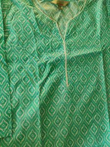 Teal &amp; White Geometric Print Kurta