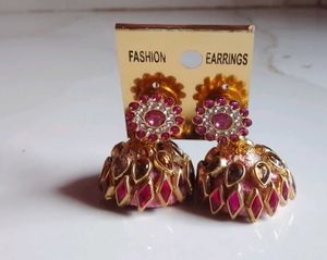 Stunning Jhumka Earrings with Pink Stones