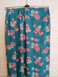Teal Green Floral Printed Scarf/Hijaab