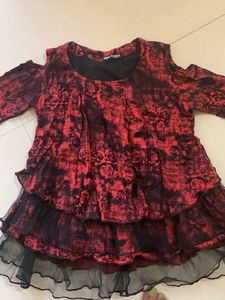 Red With Black Jean Top