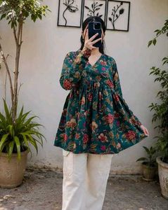 Floral Print Kurta with Bell Sleeves-All size