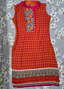 Vibrant Orange Sleeveless Kurta