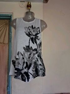 White Floral Print Sleeveless Top