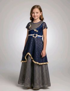 Elegant Blue & Silver Party Dress For girls