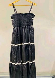 White Tiered Dress with Black Trim