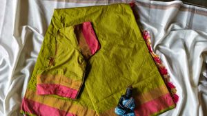 Beautiful Olive Green Saree with Tassels