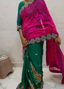 Stunning Pink and Green Embroidered Saree