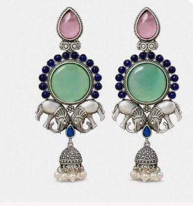 Oxidized Silver Elephant Jhumka Earrings