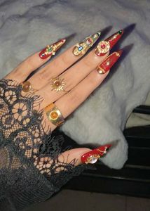 Luxury Red &amp; Gold Press-On Nails