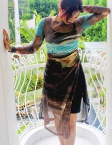 Artistic Scenic Print Mesh Top