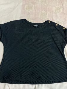 MAX Black Textured Button-Detail Top