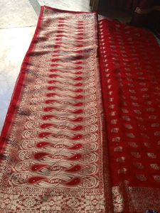 Vibrant Red Banarasi Silk Saree