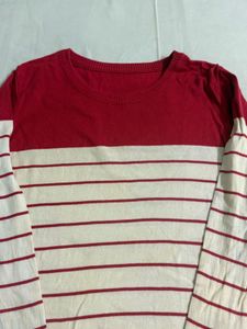 Red &amp; White Striped Pullover
