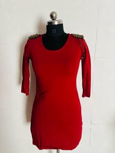 Red Studded Shoulder Dress