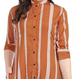 Women Striped Mandarin Collar High-Low Kurta
