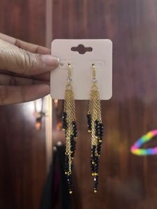 Elegant Black Bead Dangle Earrings