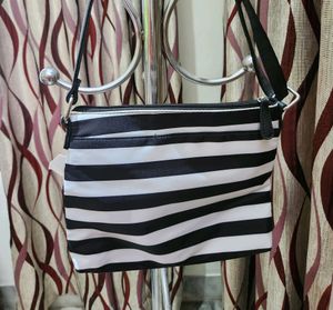 Black And White Striped Imported Sling Bag