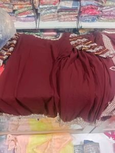 Maroon Kurta Set with Embellished Sleeves