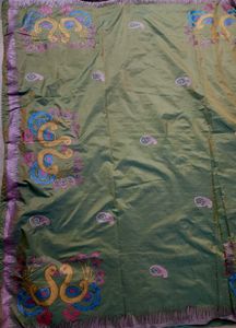 Olive Green Silk Saree with Peacock Motif