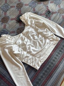 White Ruched Long Sleeve Top