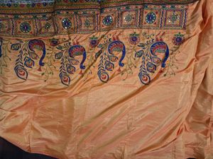 Embroidered yellow red  Peacock Saree