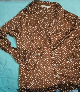 Chic Brown Polka Dot Button-Up Shirt