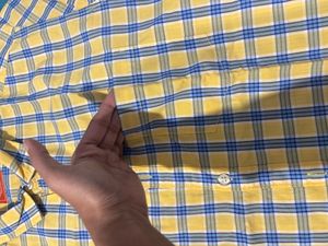 Men's Yellow Check Half Shirt