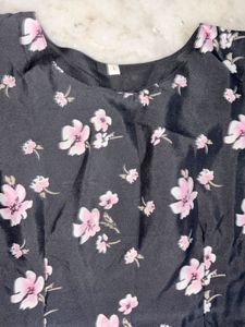 Black Floral Print A-Line Dress