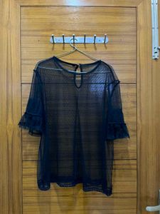 Sheer Black Lace Trim Top
