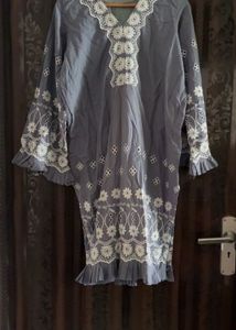 Elegant Grey Kurta with White Embroidery