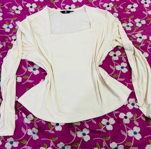Cream Square Neck Long Sleeve Top