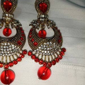 Red Golden Fancy Ethnic Traditional Earrings