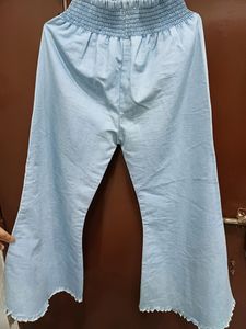 Button style Light Blue denim palazzo jeans