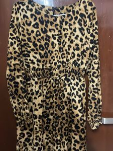 Leopard Print Long Sleeve Midi Dress