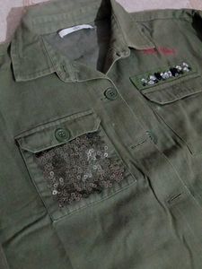 Olive Green Cargo Style Casual Shirt/Jacket