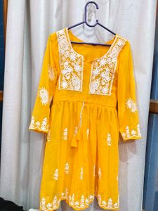 Yellow Embroidered short  Kurti