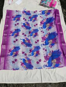 Beautiful Peacock Saree LINEN DIGITAL PRINT