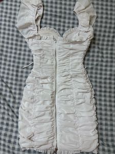 White Ruched Mini Dress
