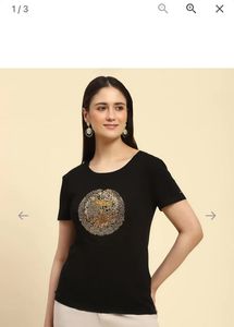 Designer Embroidered Black Pure Cotton Tee