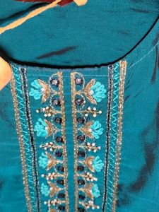Teal Blue Embroidered Kurta Set