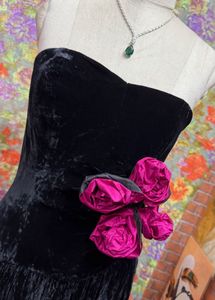 Velvet Strapless Gown with Floral Detail