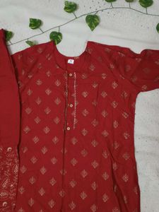 Red &amp; Gold Kurta Palazzo Set