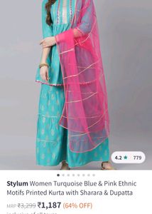 Stylum Turquoise Kurta Sharara Set With Dupatta