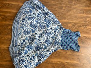 Blue Floral Print Ethnic Kurta