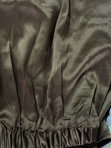 Brown Satin Pencil Midi Skirt