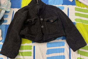 Cozy Black Teddy Cropped Jacket