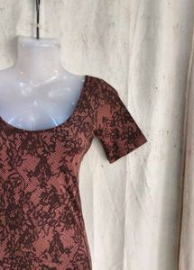 Brown Lace Print Short Sleeve bodycon