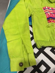 Neon Green Embroidered Denim Jacket